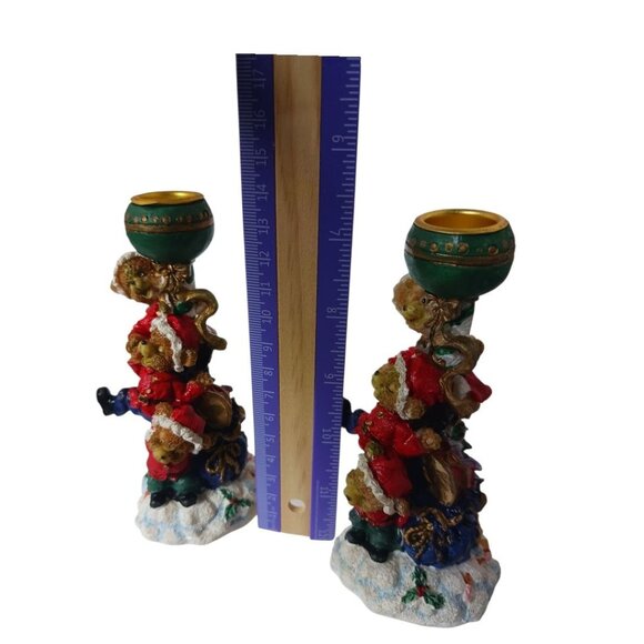 Vintage Christmas Bear Figurine Candle Holders With Green Goblets - Set Of 2 6.5 - Picture 4 of 9